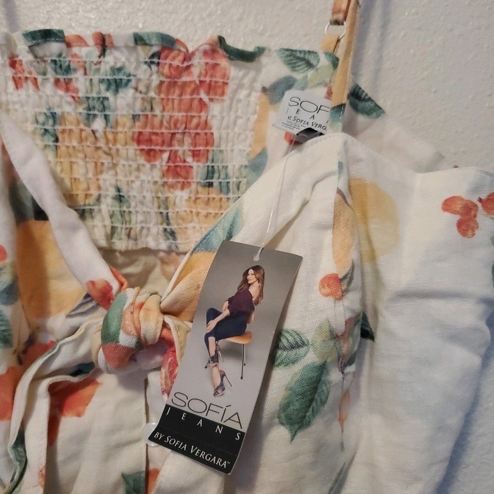 Sofia Jeans Sz XL Knot Front Peplum  Top White sleeveless linen Adjustable Strap - Picture 11 of 16